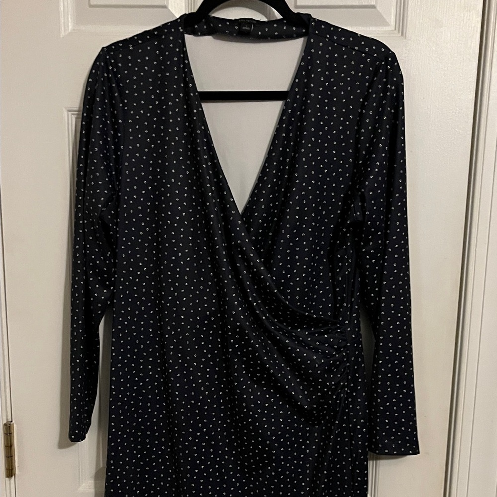 Ann Taylor Navy Long Sleeve Dress with White Dots